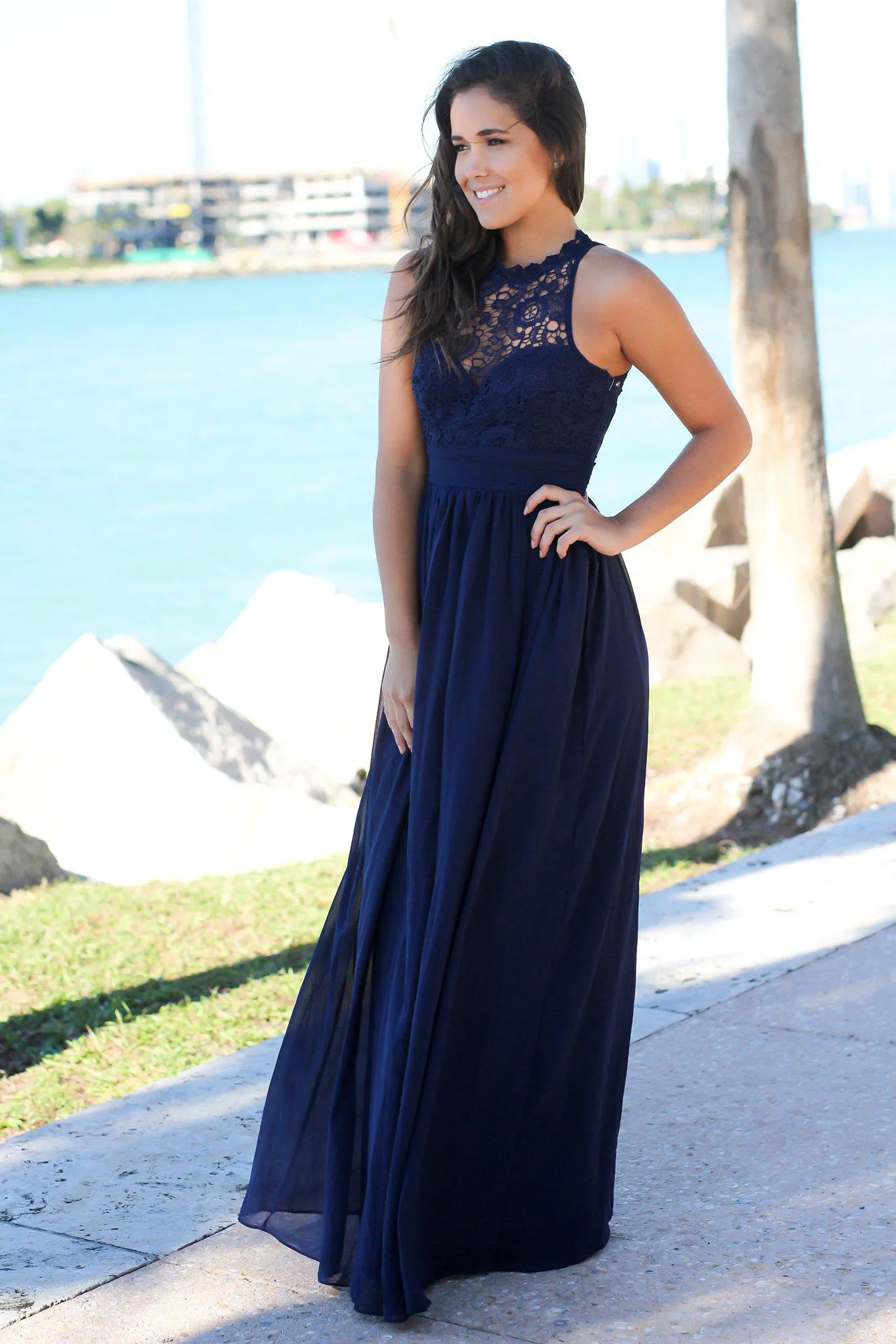 Navy Crochet Maxi Dress