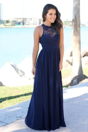 Navy Crochet Maxi Dress