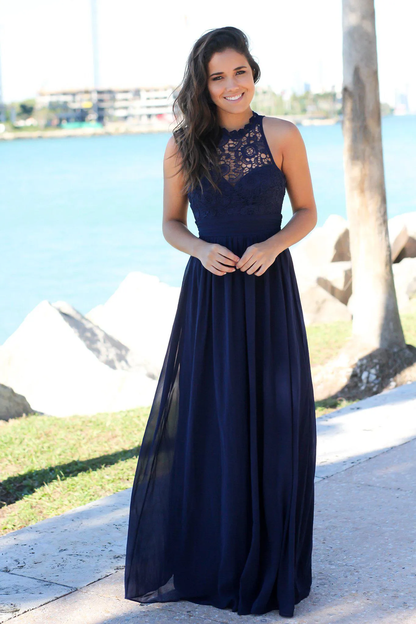 Navy Crochet Maxi Dress