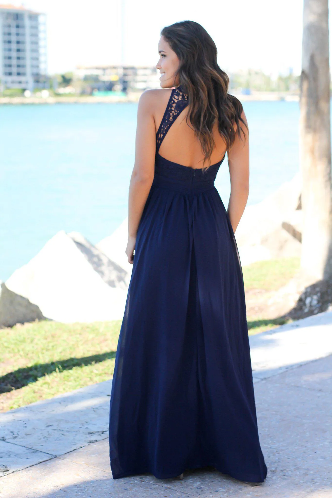 Navy Crochet Maxi Dress