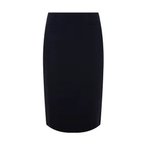 Navy Joan Tailored Wool Crepe Pencil Skirt