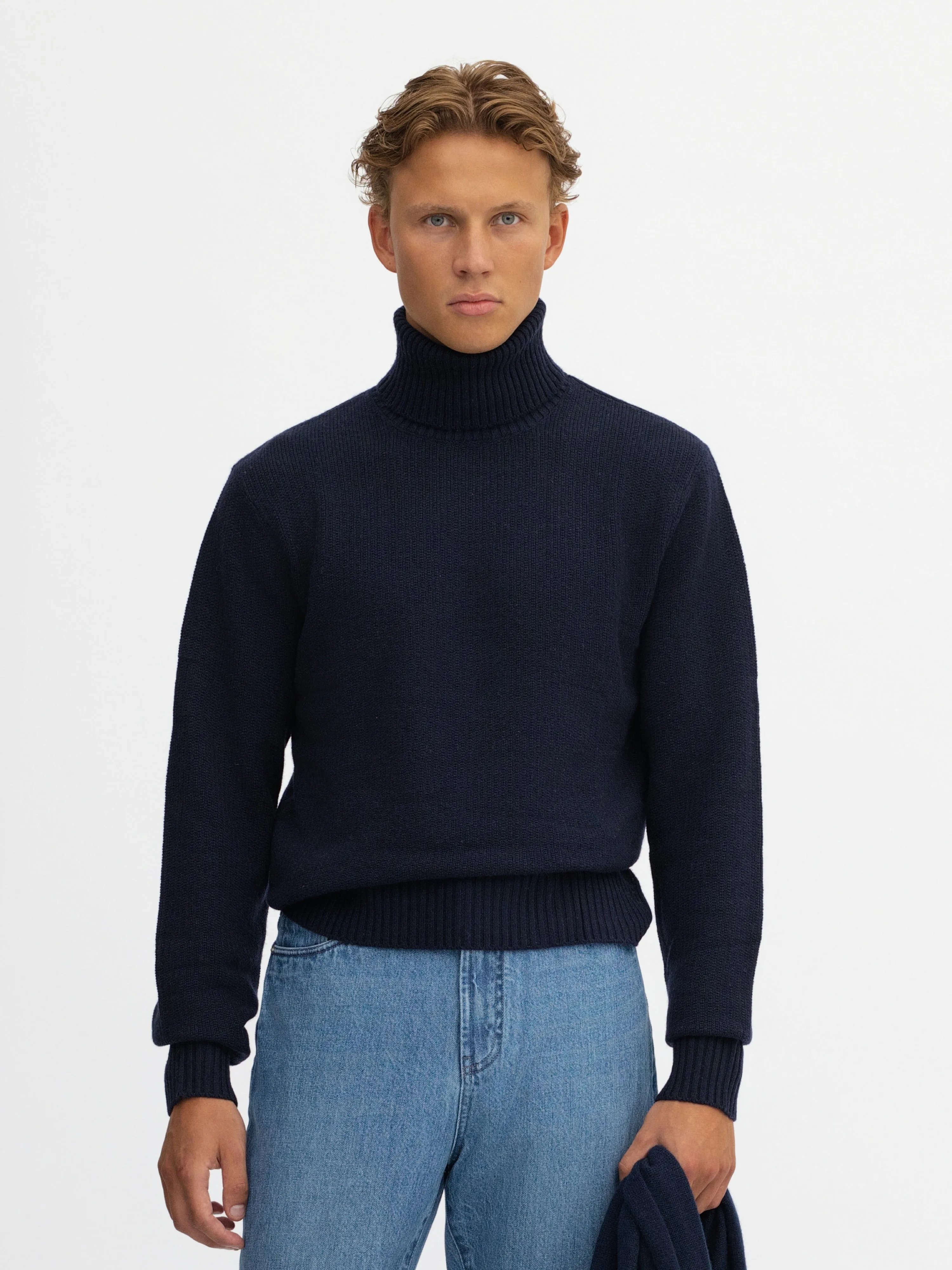 Navy Merino Wool Cashmere Turtleneck