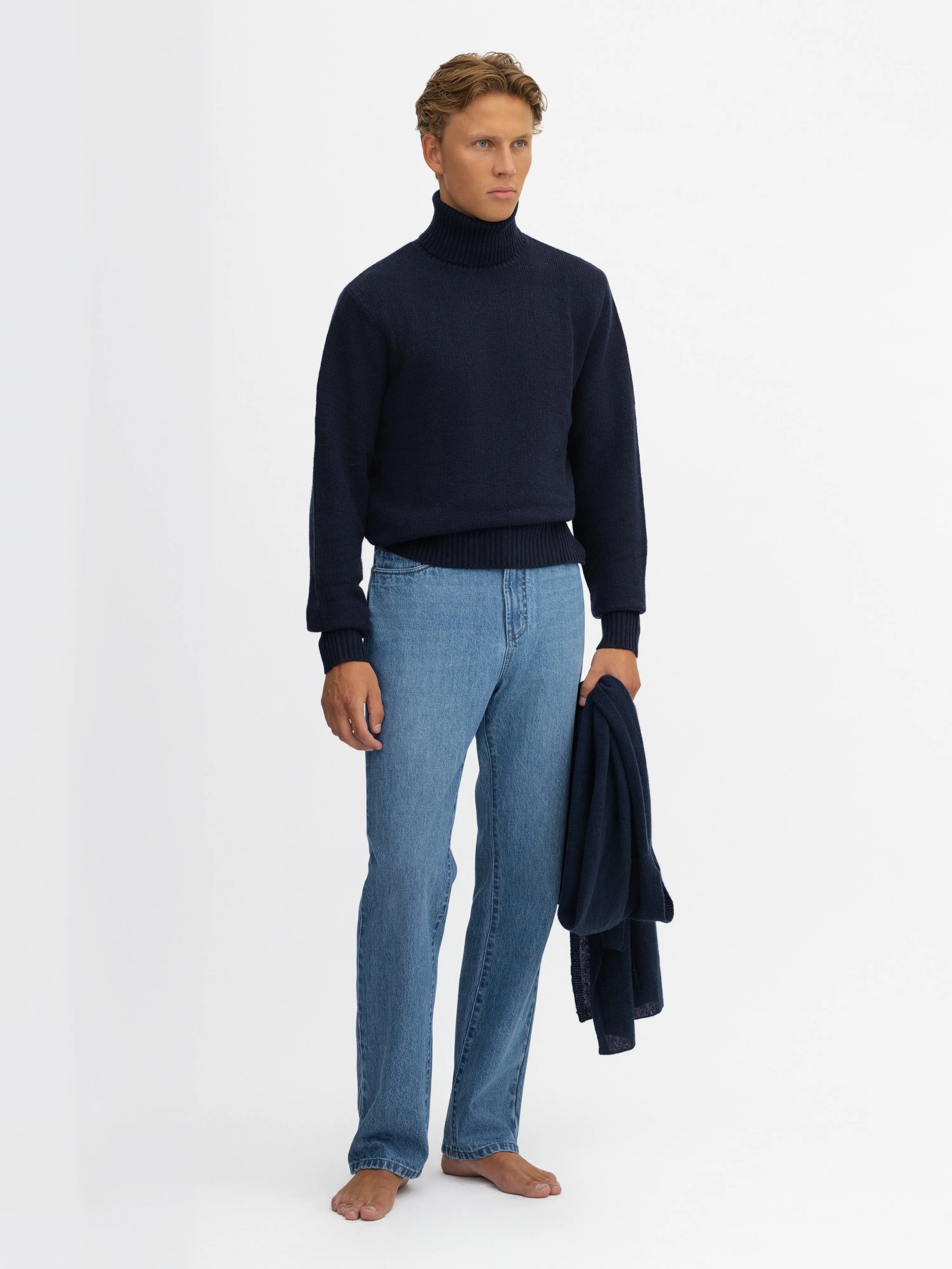 Navy Merino Wool Cashmere Turtleneck