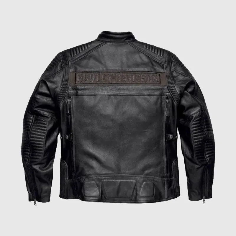 New Premium Harley Davidson Men's Dauntless Black Biker Genuine Leather Convertible Jacket - Black - Leather