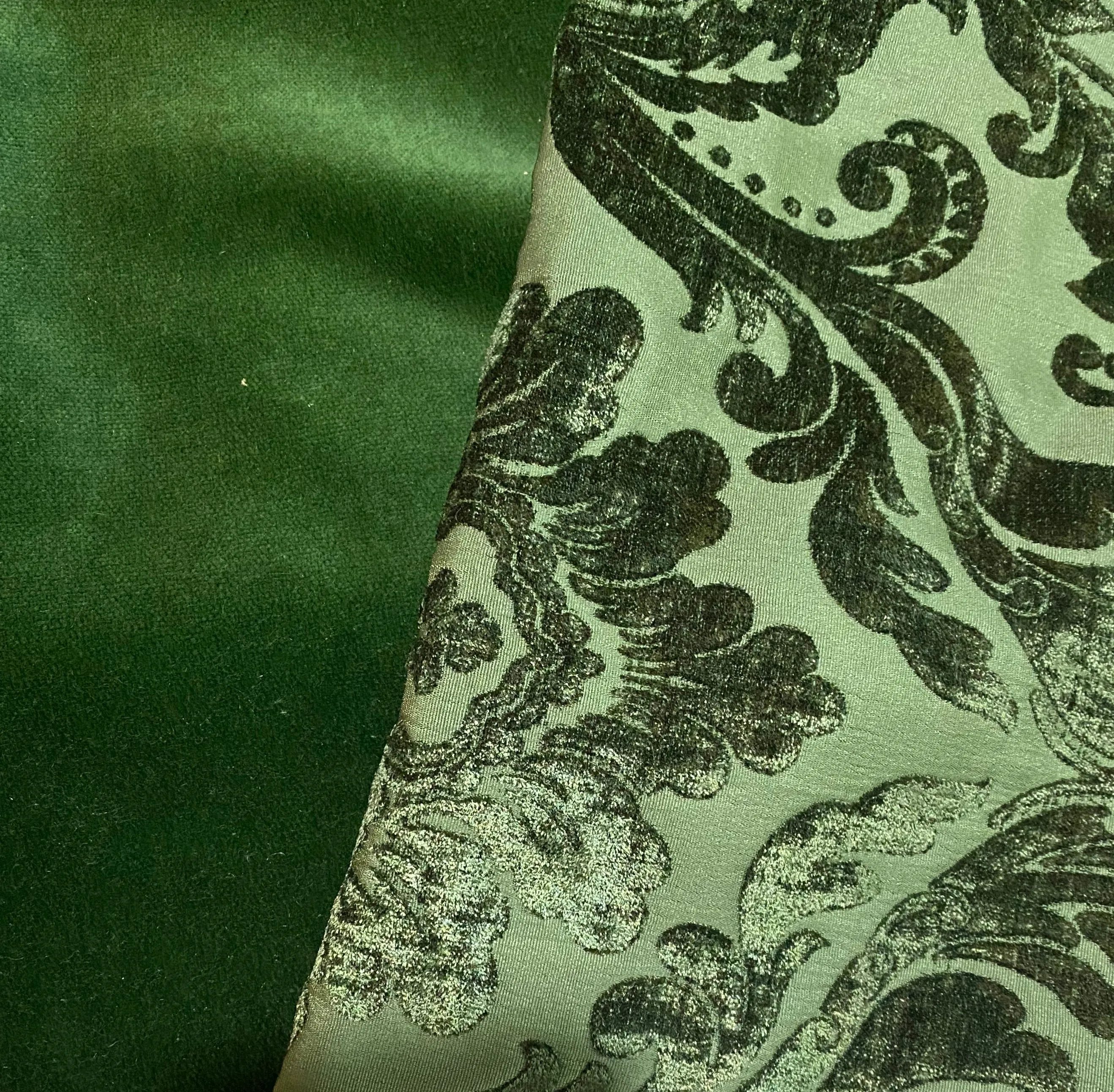 NEW Queen Isabella Designer Medallion Burnout Chenille Velvet Fabric Forest Green