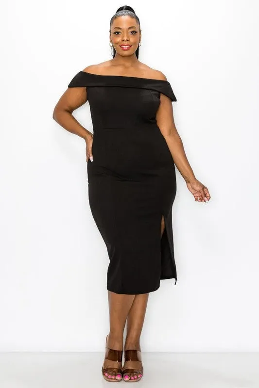 Off the Shoulder Bodycon With Slit | Black