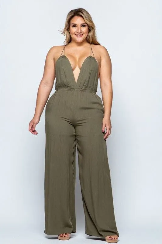 Olive Woven Jumpsuit - Plus Size