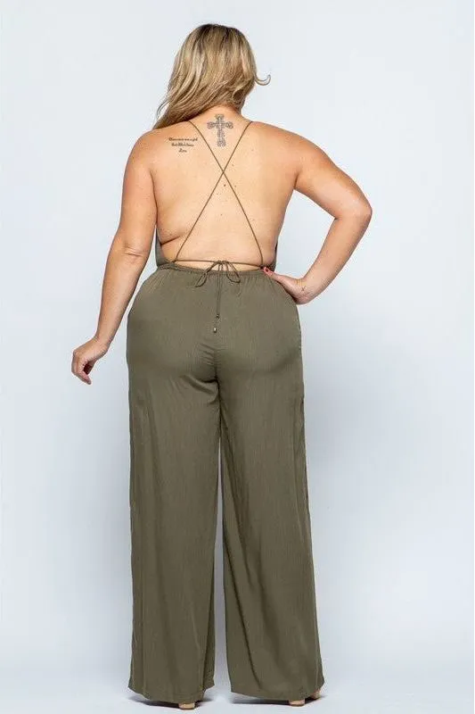 Olive Woven Jumpsuit - Plus Size