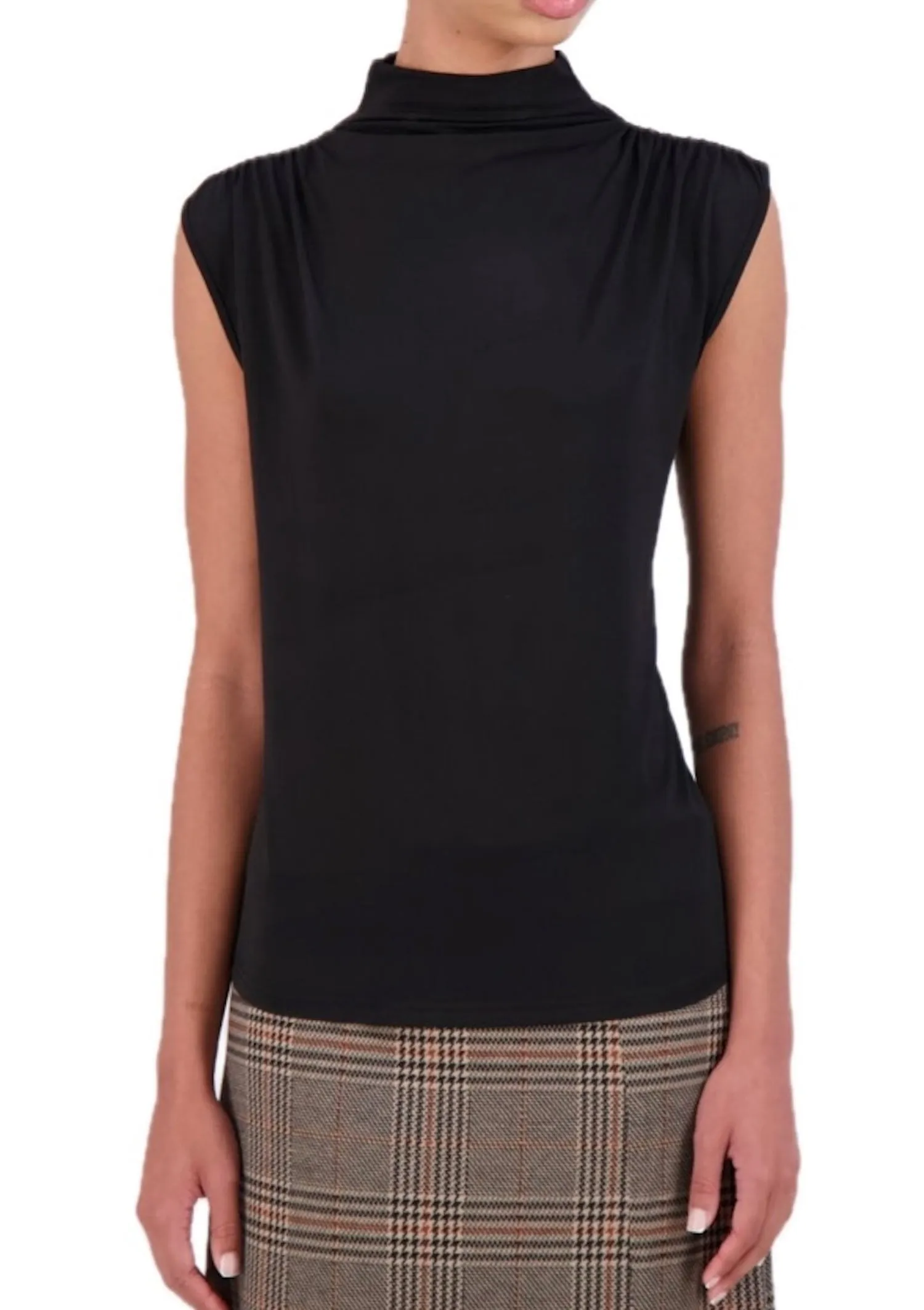 Ookie & Lala Sleeveless mock turtleneck blouse with rouching detail