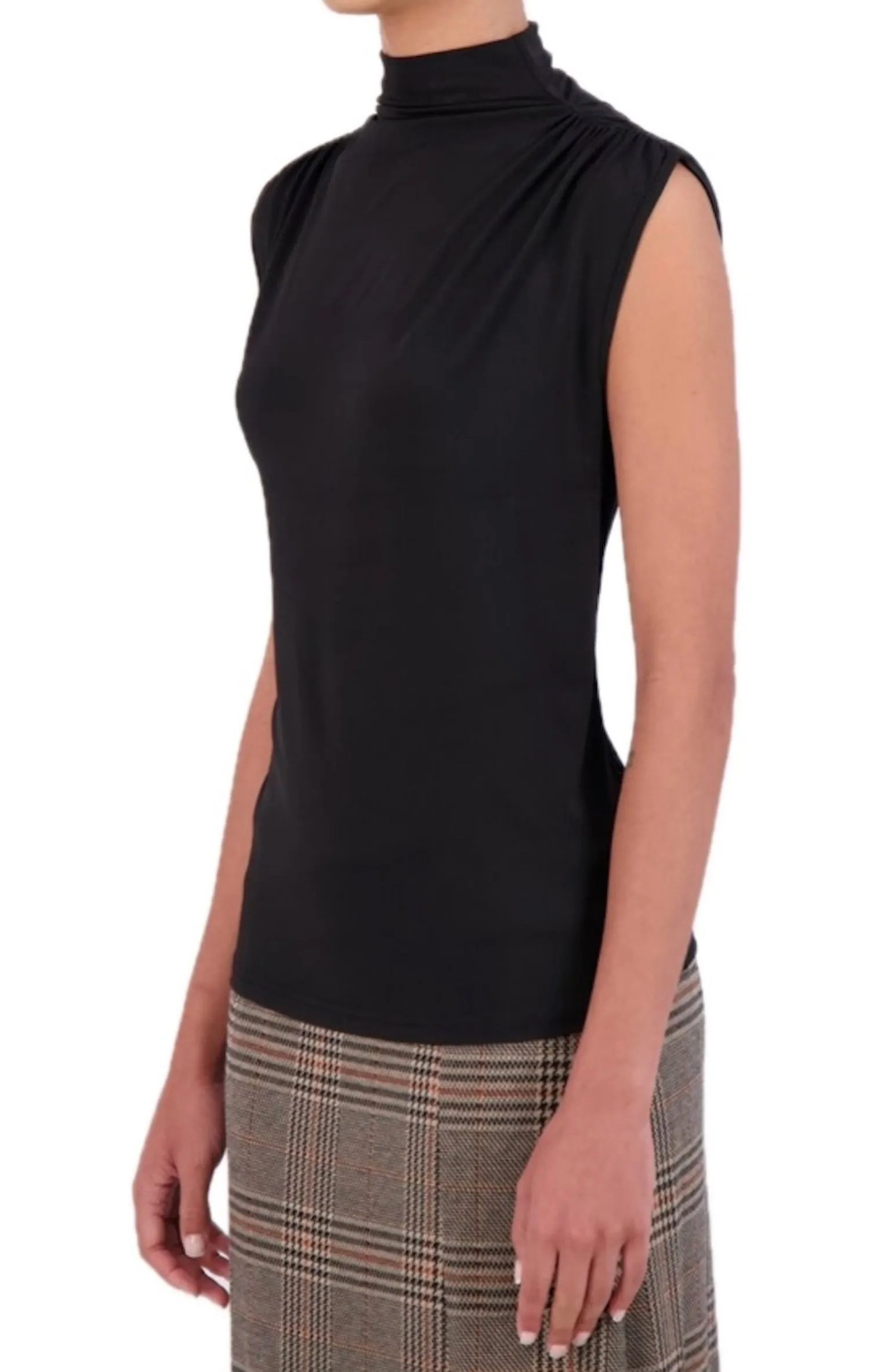 Ookie & Lala Sleeveless mock turtleneck blouse with rouching detail