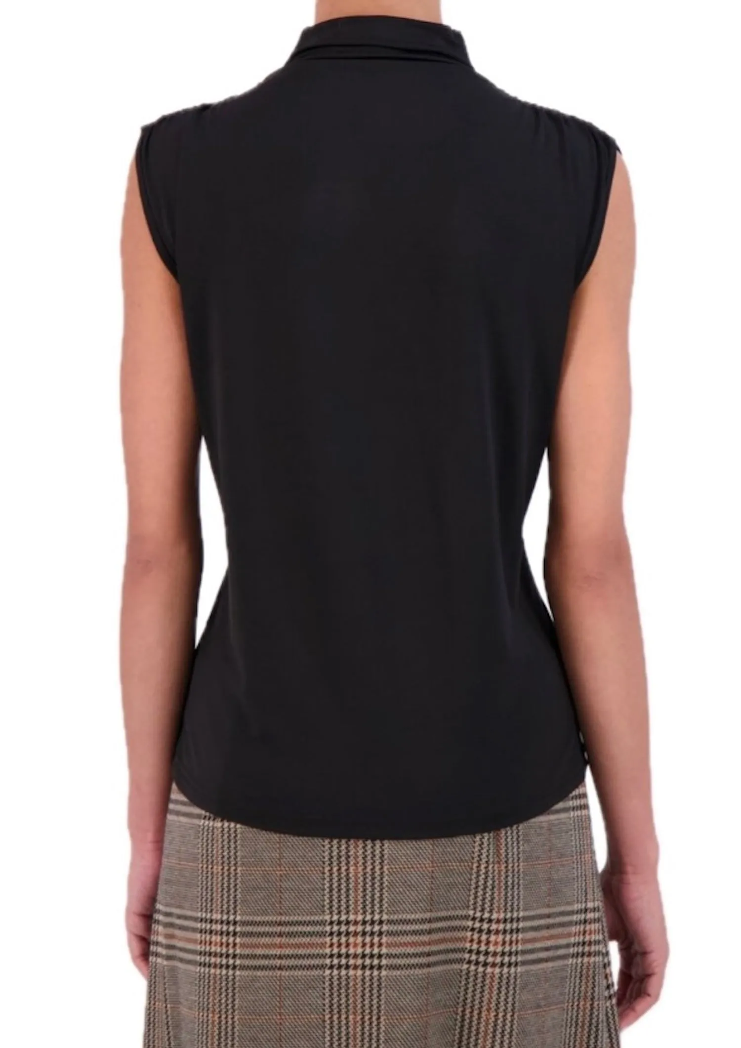 Ookie & Lala Sleeveless mock turtleneck blouse with rouching detail