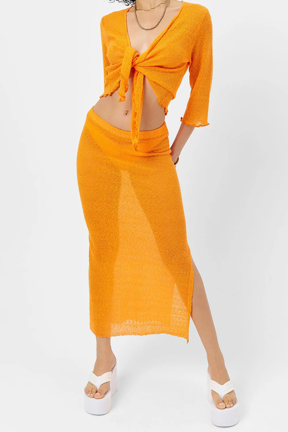 Opal Knit Midi Skirt - Orange Novelty