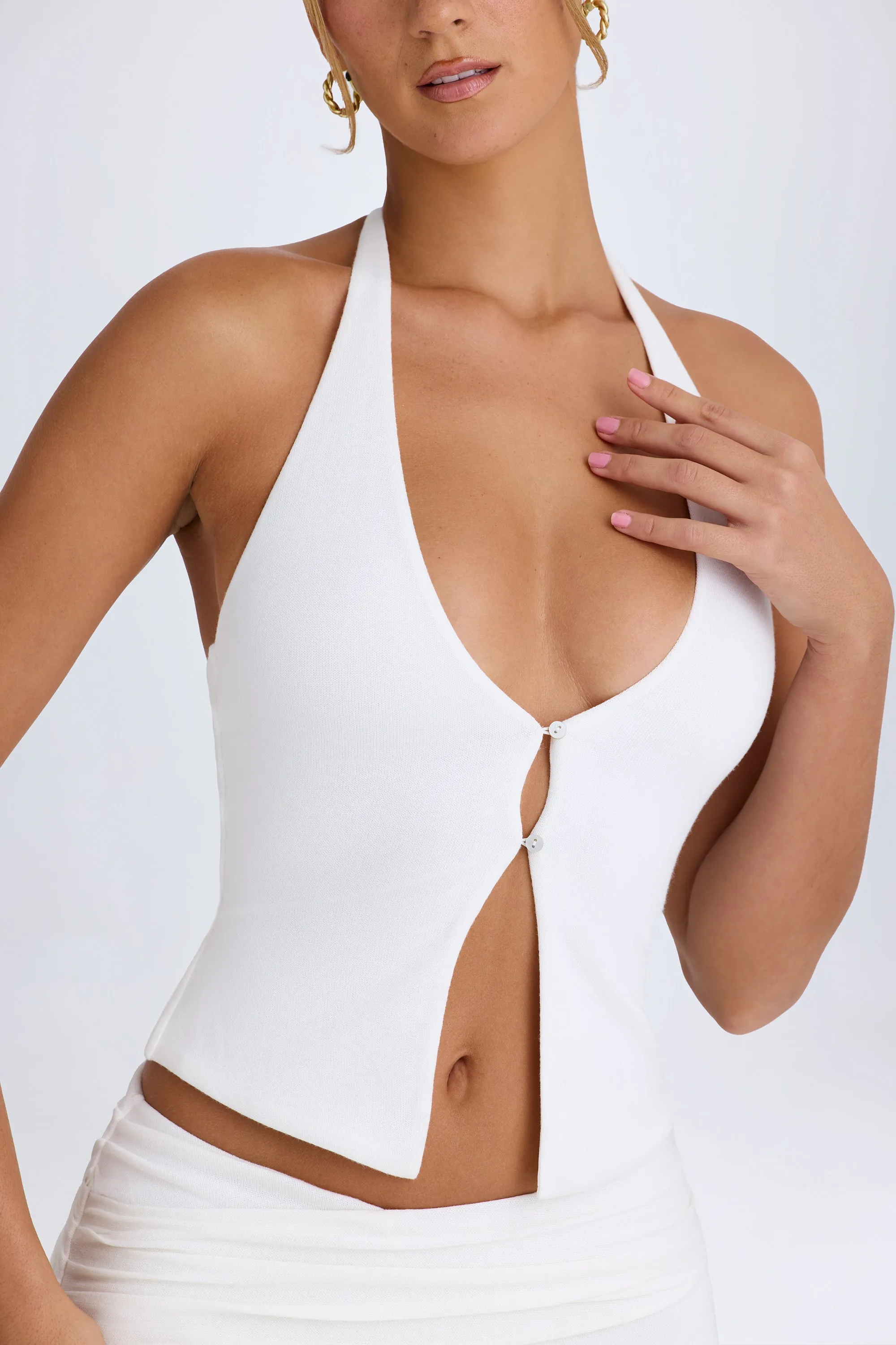 Open-Front Halterneck Top in White