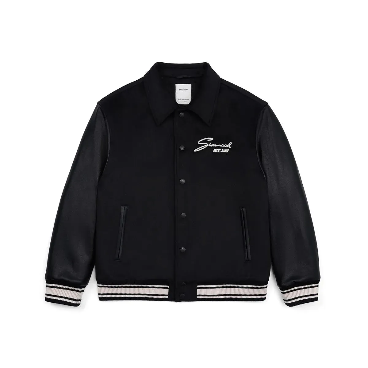 Oversize Wool Blend Thick Baseball Jackets with Leather Patchwork