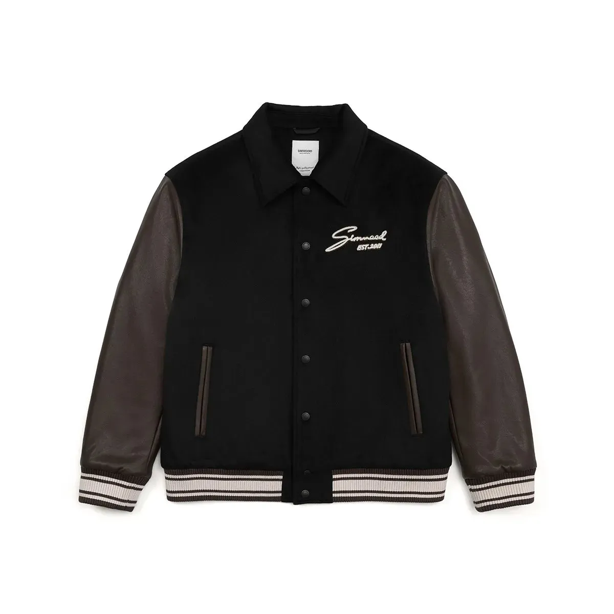 Oversize Wool Blend Thick Baseball Jackets with Leather Patchwork