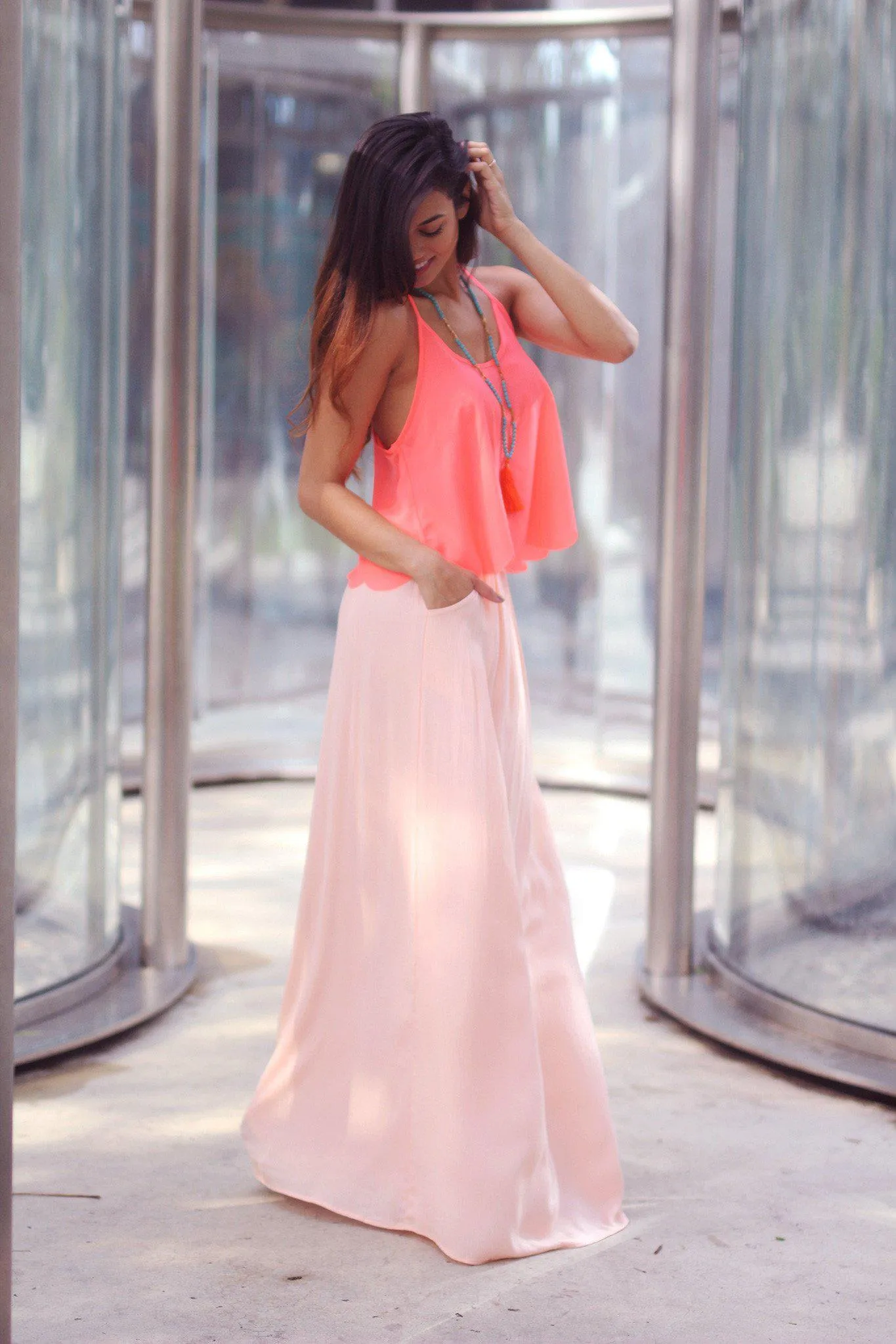 Peach Maxi Skirt with Pockets