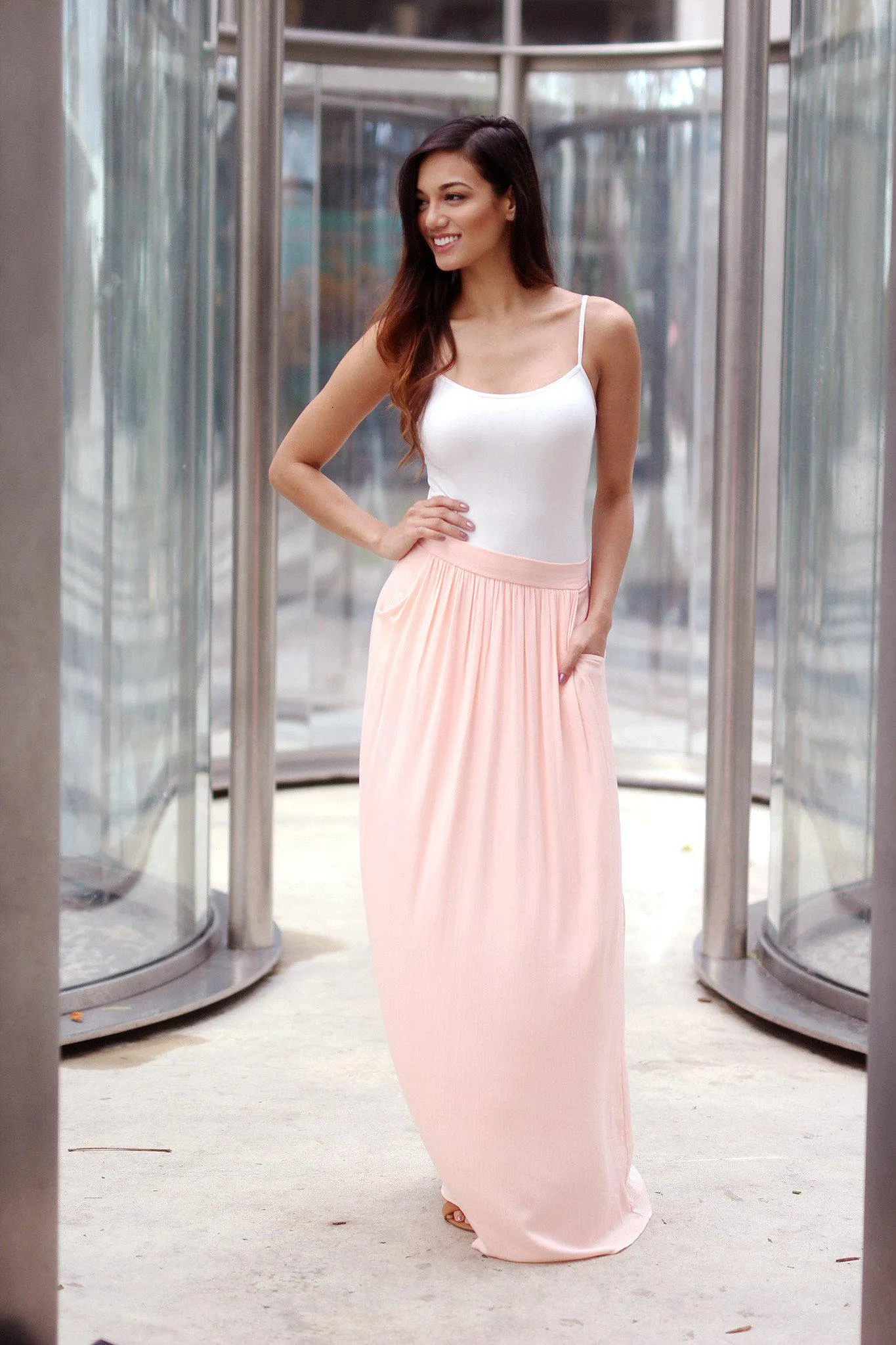 Peach Maxi Skirt with Pockets