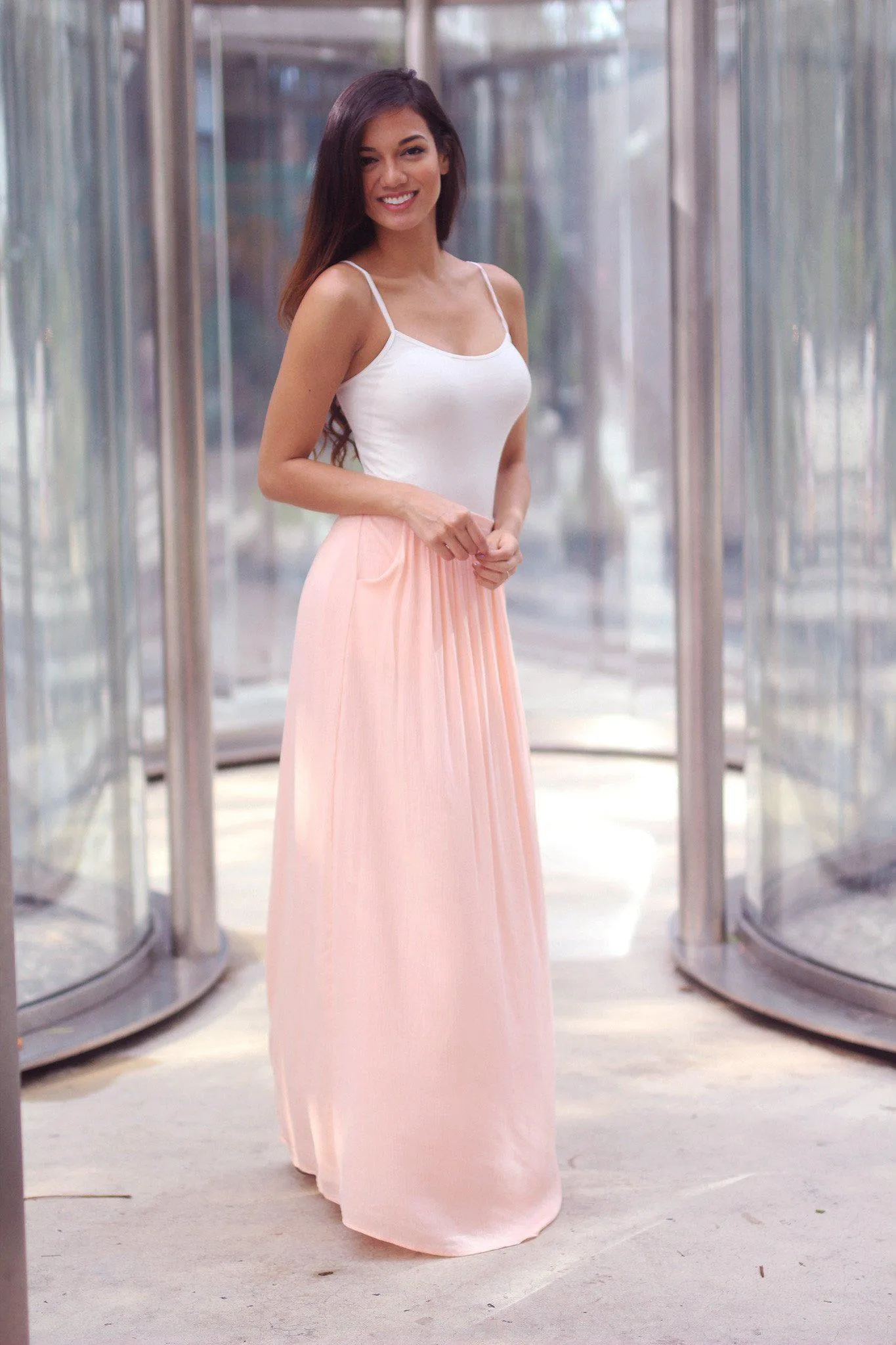 Peach Maxi Skirt with Pockets