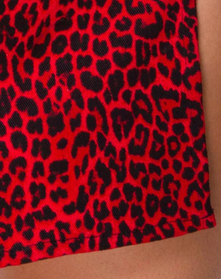 Pelmet Mini Skirt in Coloured Animal Red