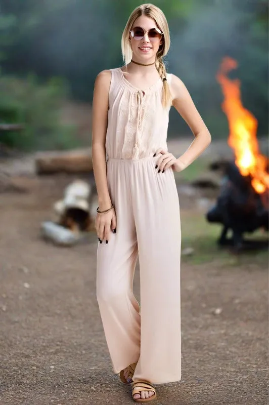 Perfect Day Casual Embroidered Jumpsuit - Light Pink