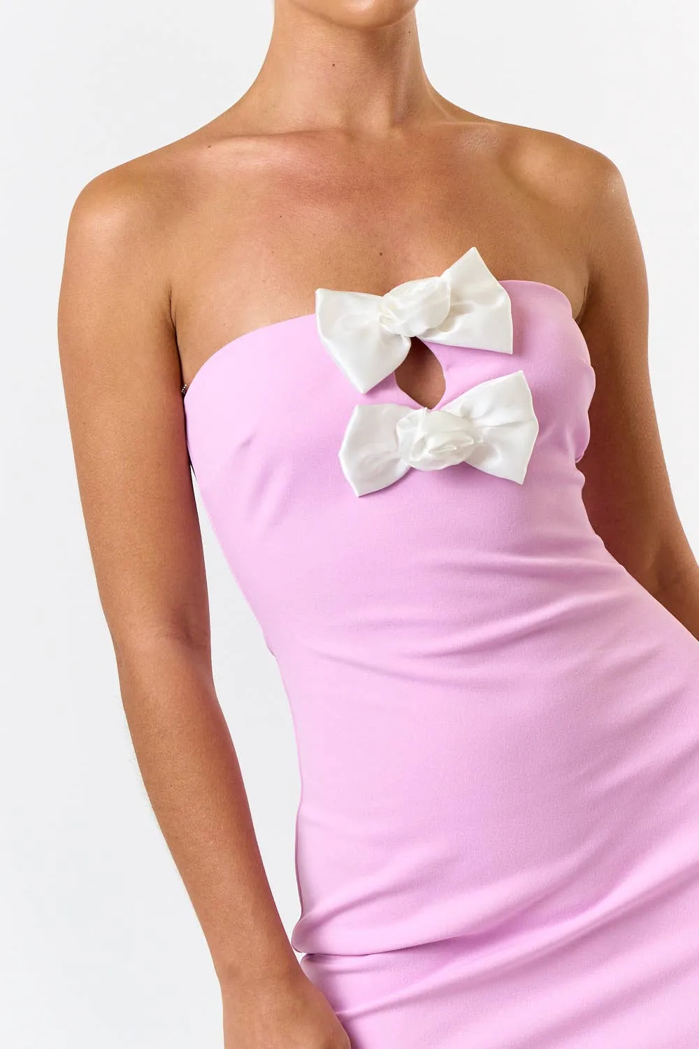 Pink Rosette Bow Detail Tube Bodycon Dress