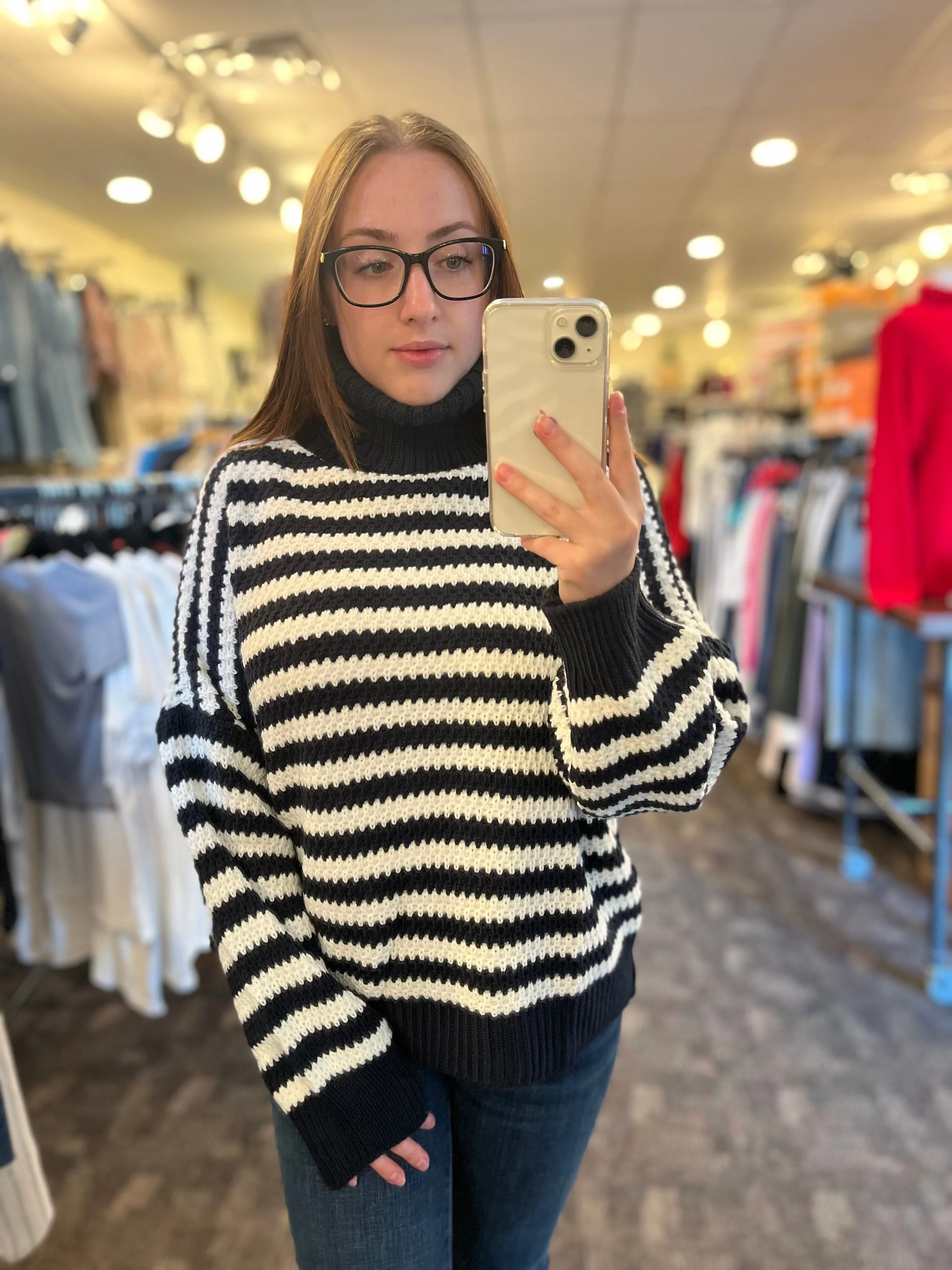 Pistache Navy and Cream Turtleneck