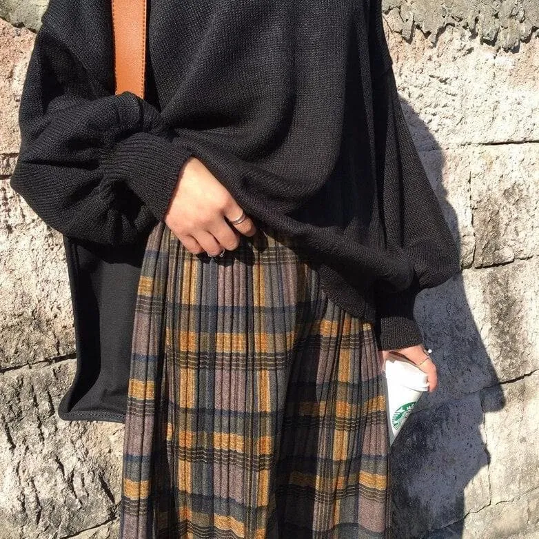 Pleated Midi Skirt With Plaid Pattern