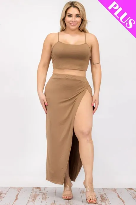 Plus size crop cami & split thigh maxi skirt set