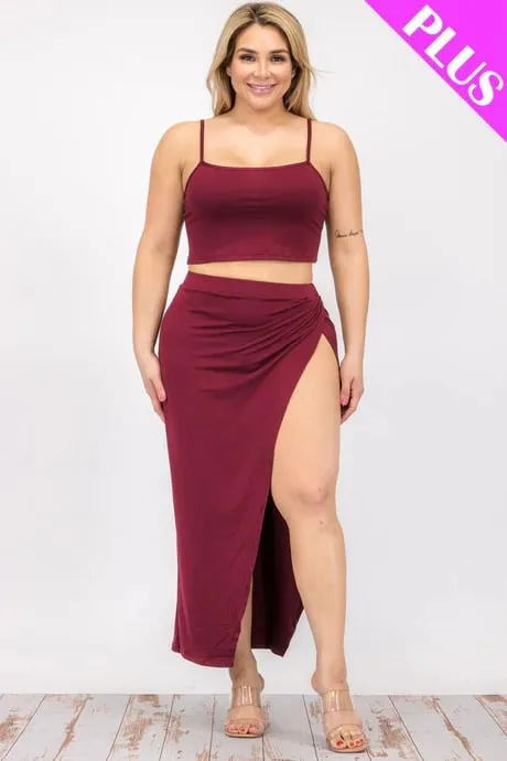 Plus size crop cami & split thigh maxi skirt set