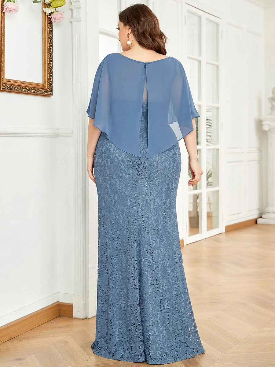 Plus Size Lace Fishtail Chiffon Coverup Mother of the Bride Dress