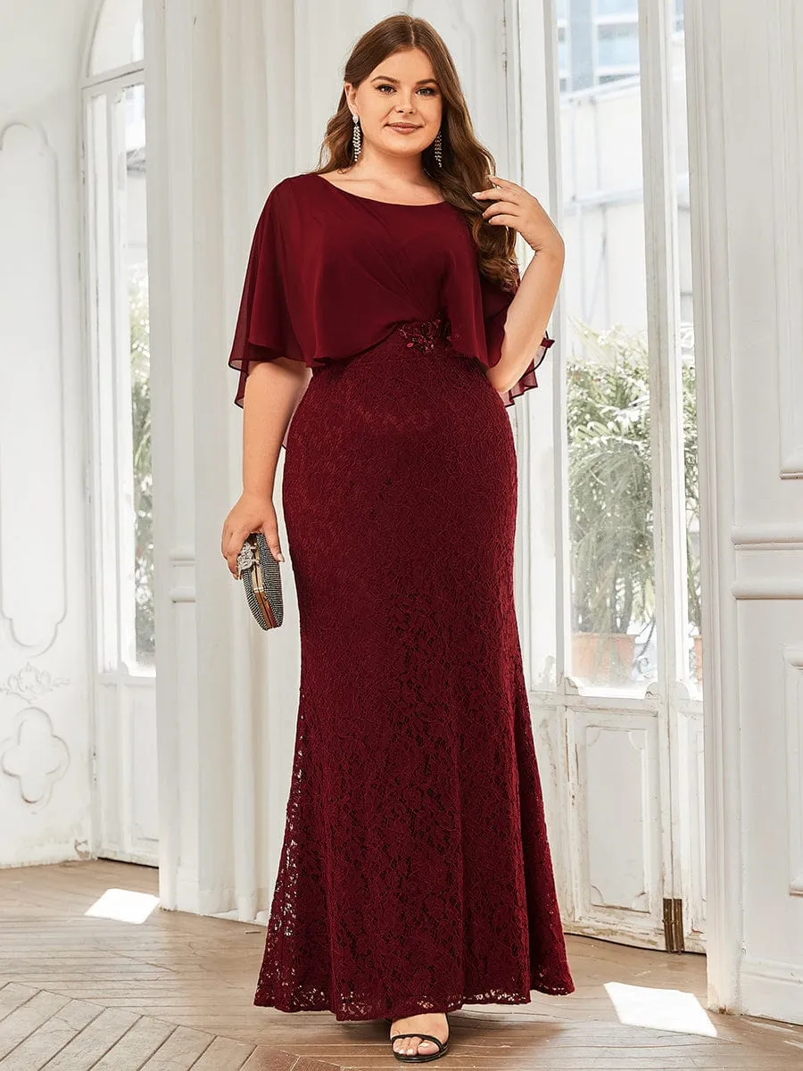 Plus Size Lace Fishtail Chiffon Coverup Mother of the Bride Dress