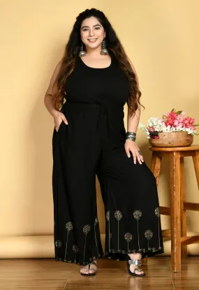 Plus Size Plus Size Black Gold Printed Palazzos