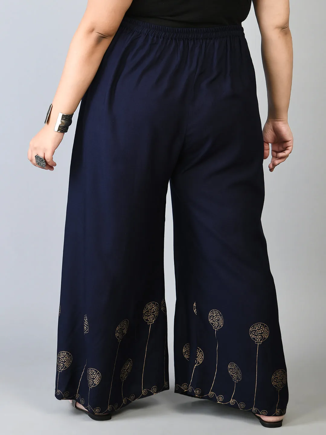 Plus Size Plus Size Navy Gold Printed Palazzos