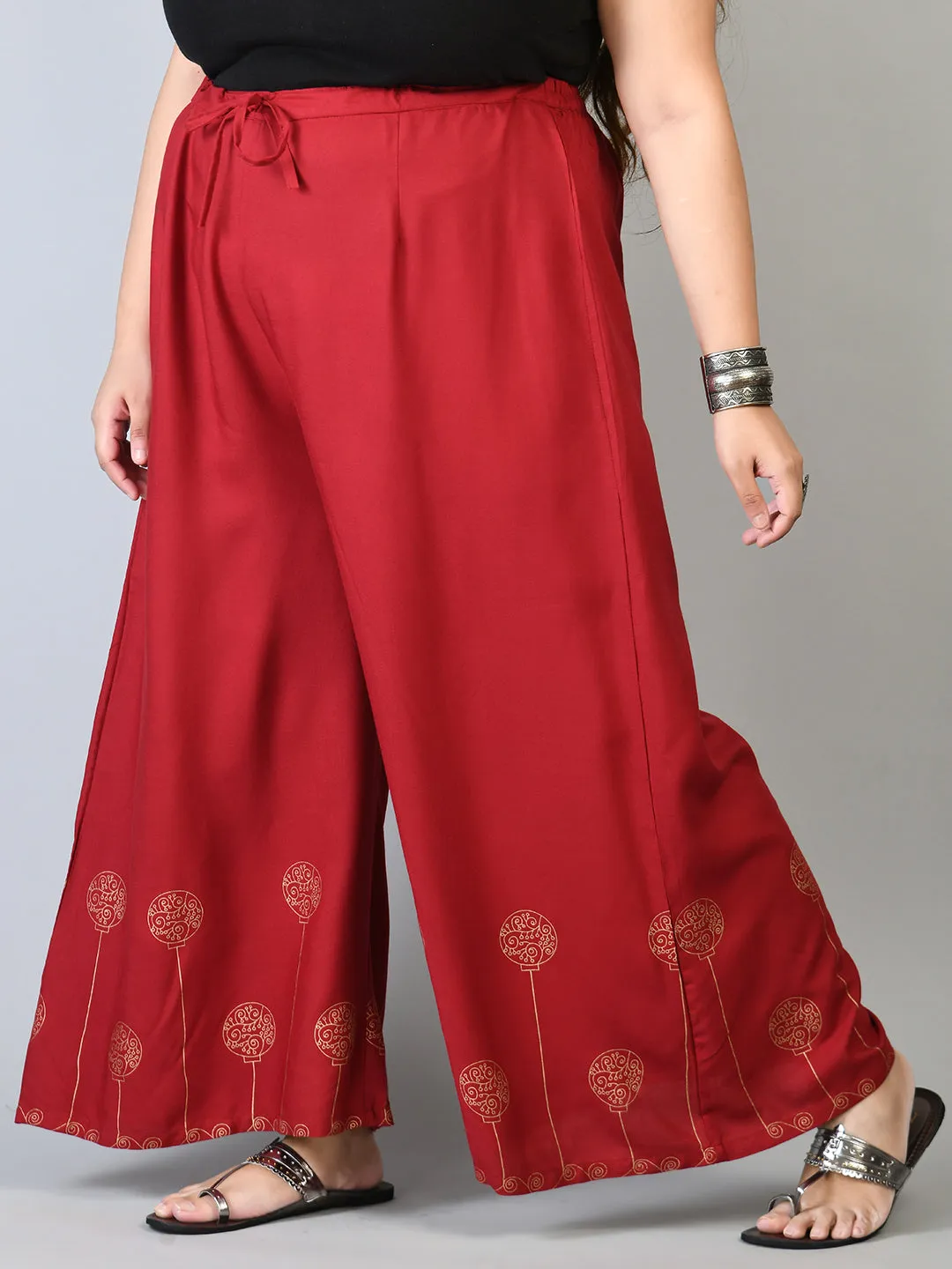 Plus Size Plus Size Red Gold Printed Palazzos