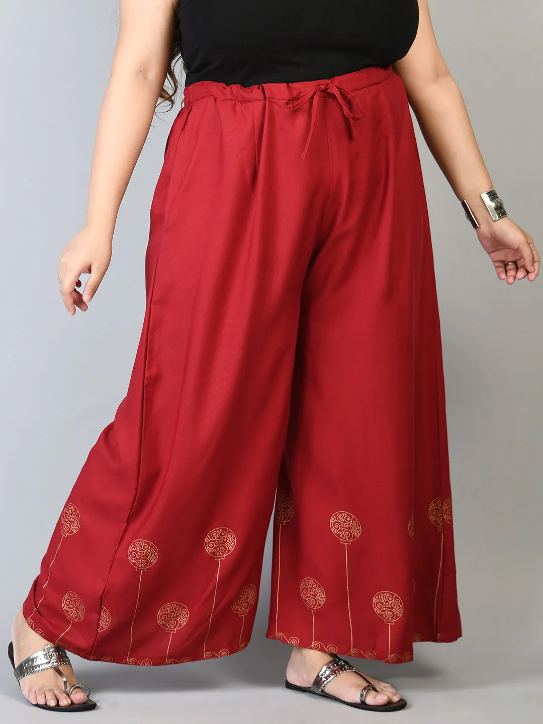 Plus Size Plus Size Red Gold Printed Palazzos