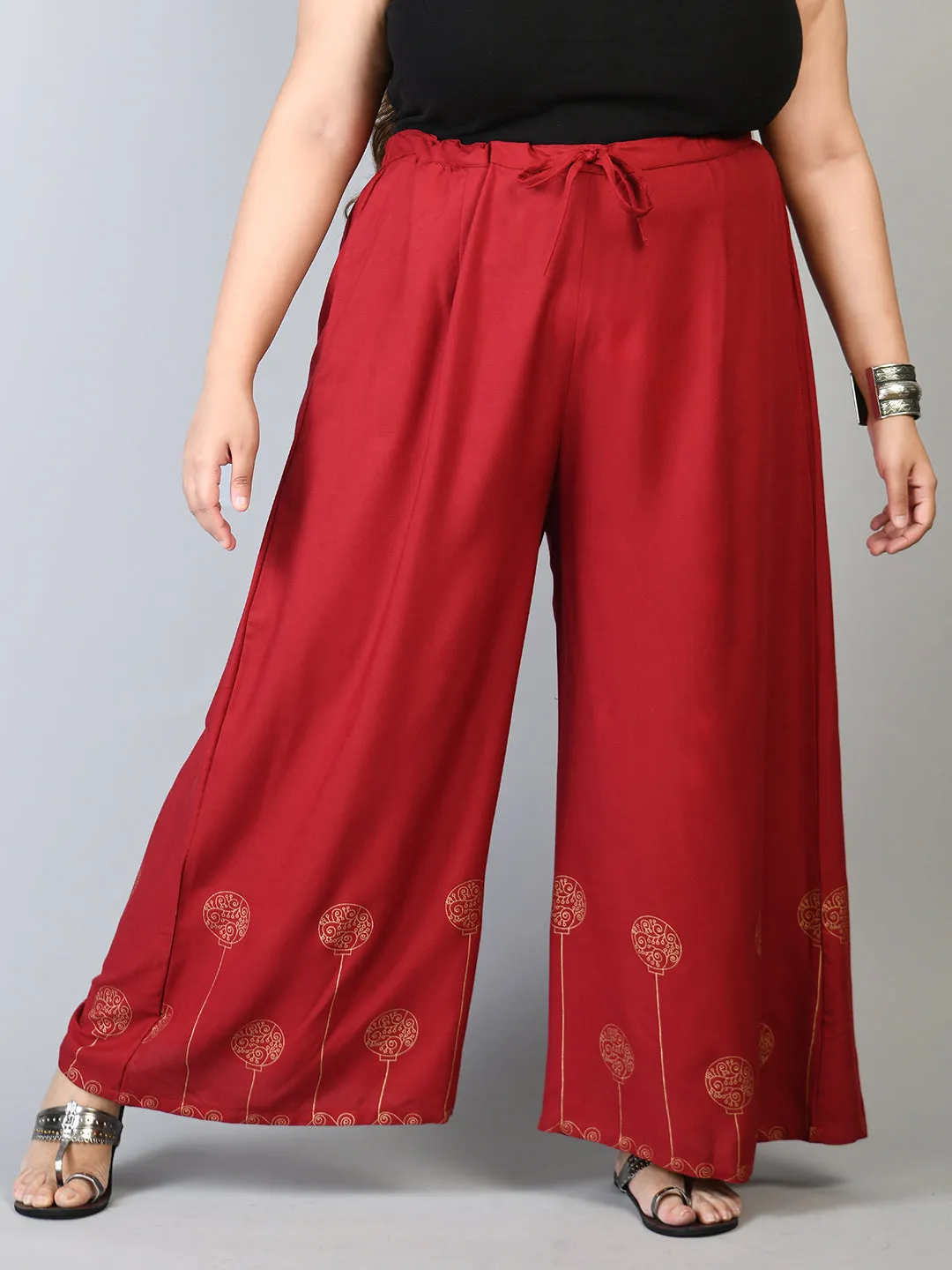 Plus Size Plus Size Red Gold Printed Palazzos