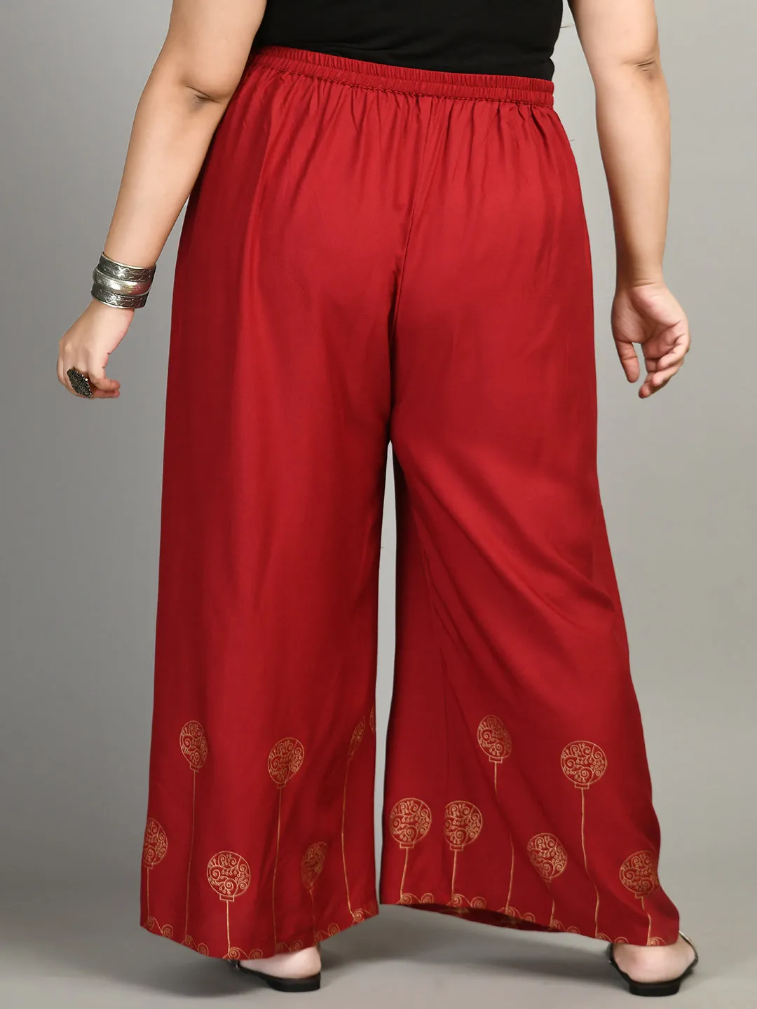 Plus Size Plus Size Red Gold Printed Palazzos