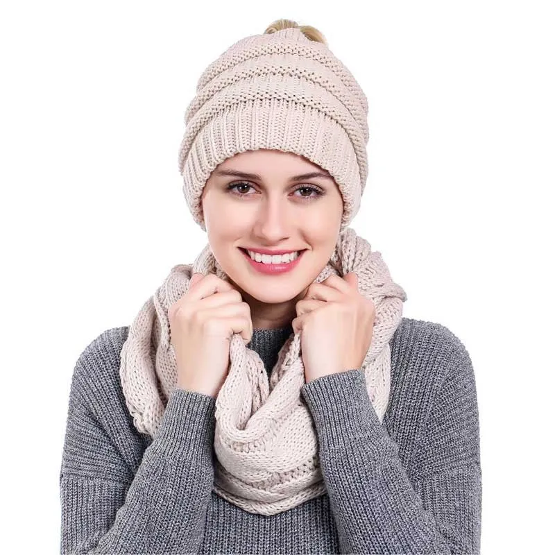 ponytail beanies & scarf sets