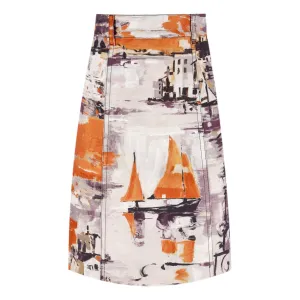 Prada Oil Paint Effect Printed Denim Skirt. Size 38IT