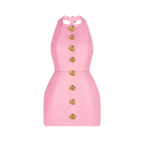 Pre Order:  Gold Button Backless Slim Fit Mini Dress