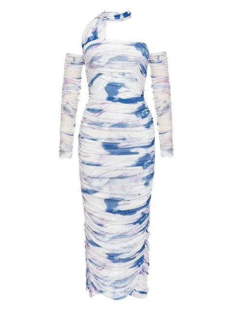 Pre Order:  Printed Pleated Hanging Neck Party Dress