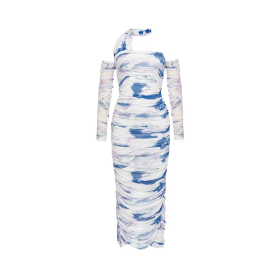 Pre Order:  Printed Pleated Hanging Neck Party Dress