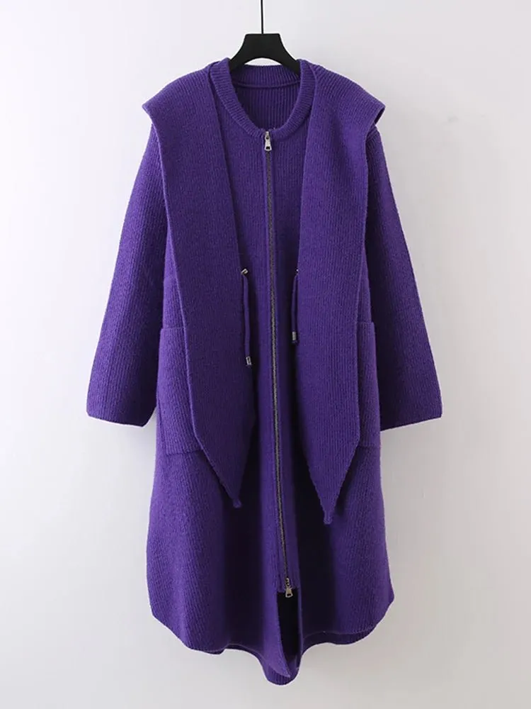 Pre Order:  Shawl Collar Hooded Knitted Coat