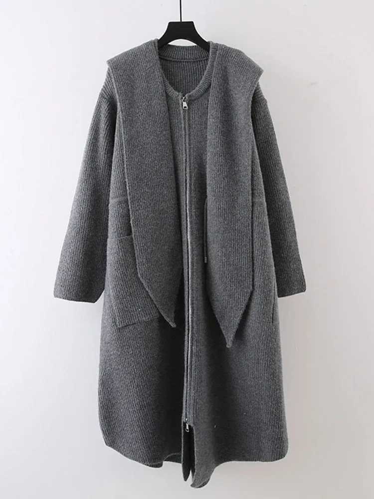 Pre Order:  Shawl Collar Hooded Knitted Coat