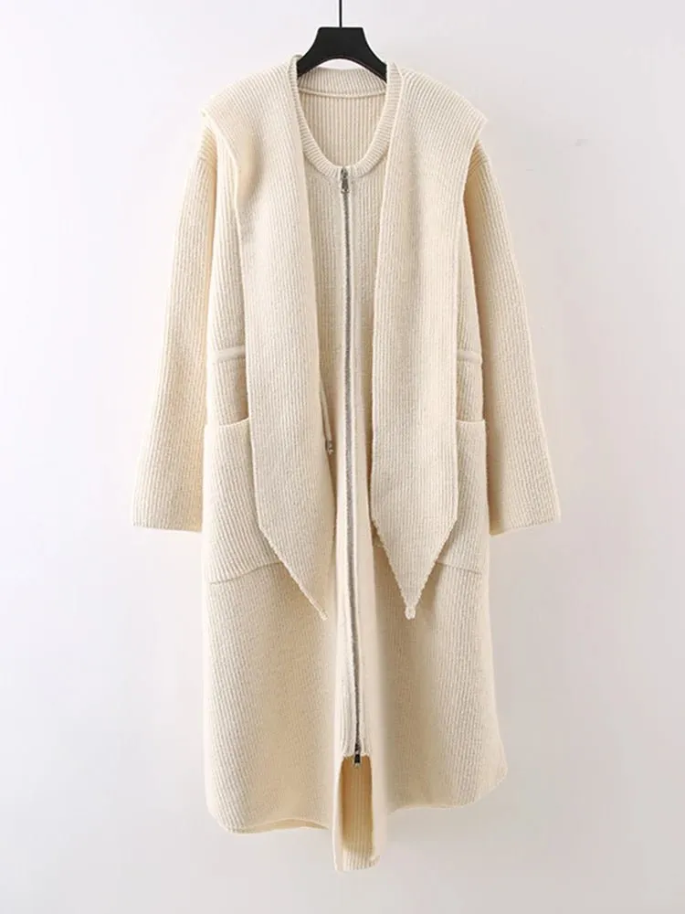 Pre Order:  Shawl Collar Hooded Knitted Coat