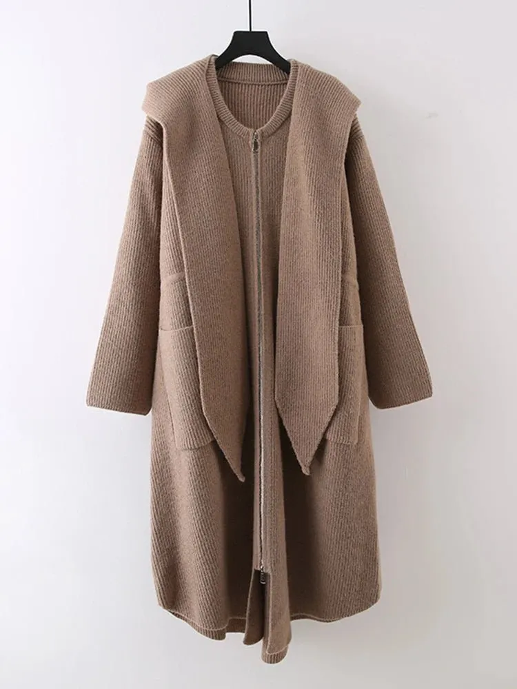 Pre Order:  Shawl Collar Hooded Knitted Coat