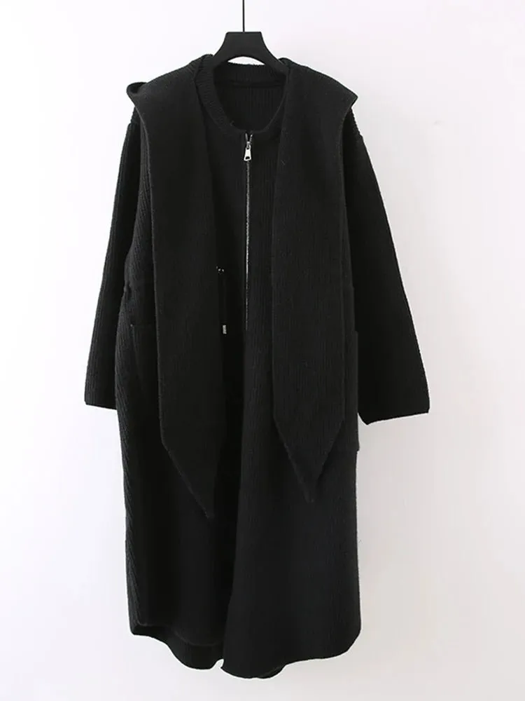 Pre Order:  Shawl Collar Hooded Knitted Coat