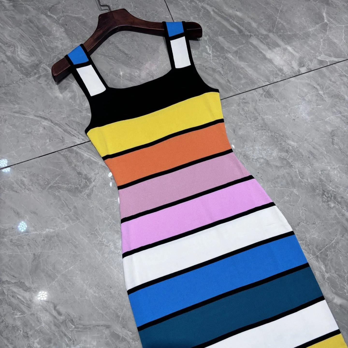 Pre Order:  Striped Multicolor Knitted Midi Dress