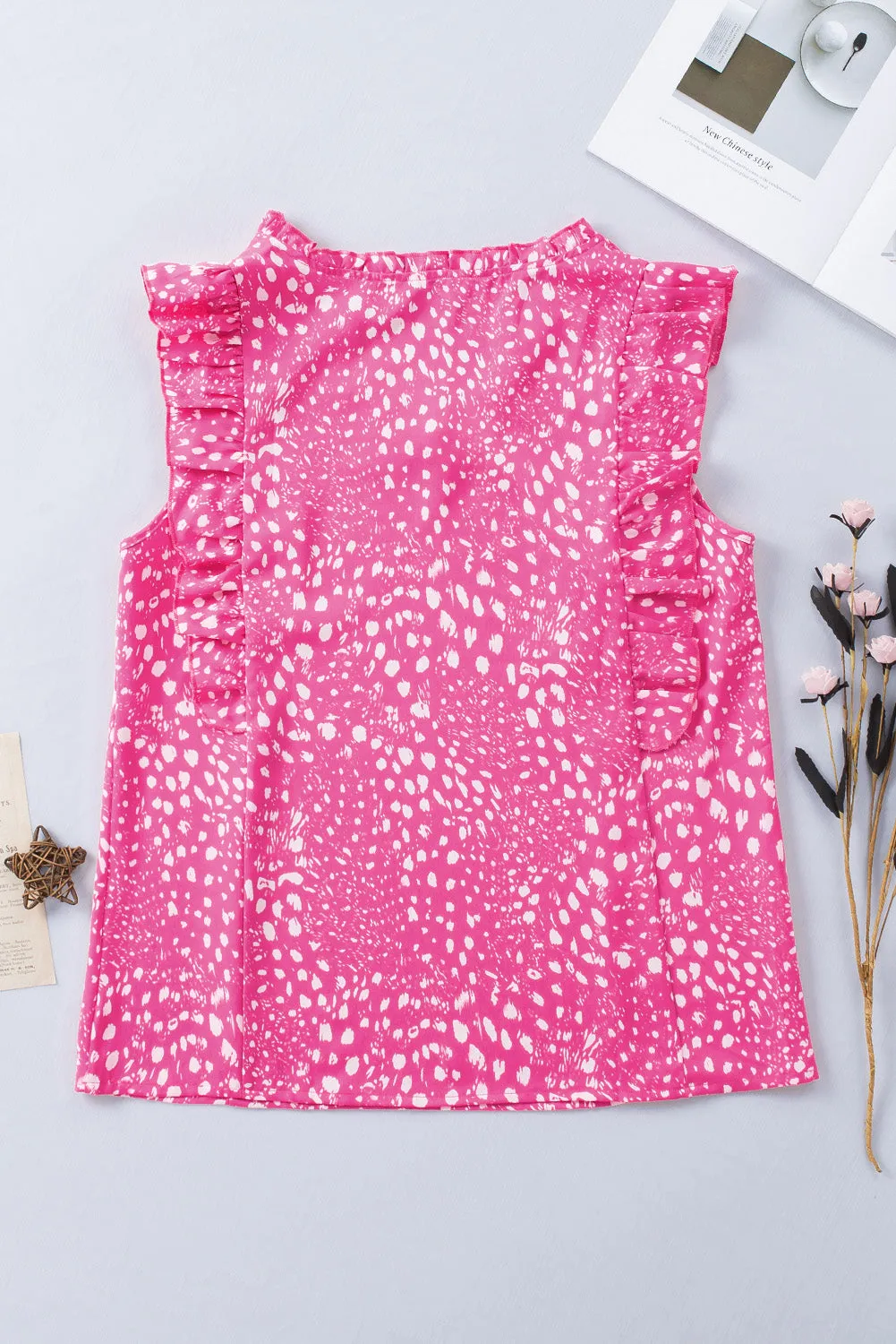 Printed V-Neck Butterfly Sleeve Tank Top