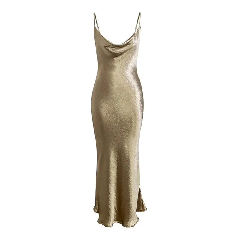 Purpdrank - 2023 Summer Women Satin Long Dress Sexy Champagne Bodycon Club Wear Female Party Slip Dress